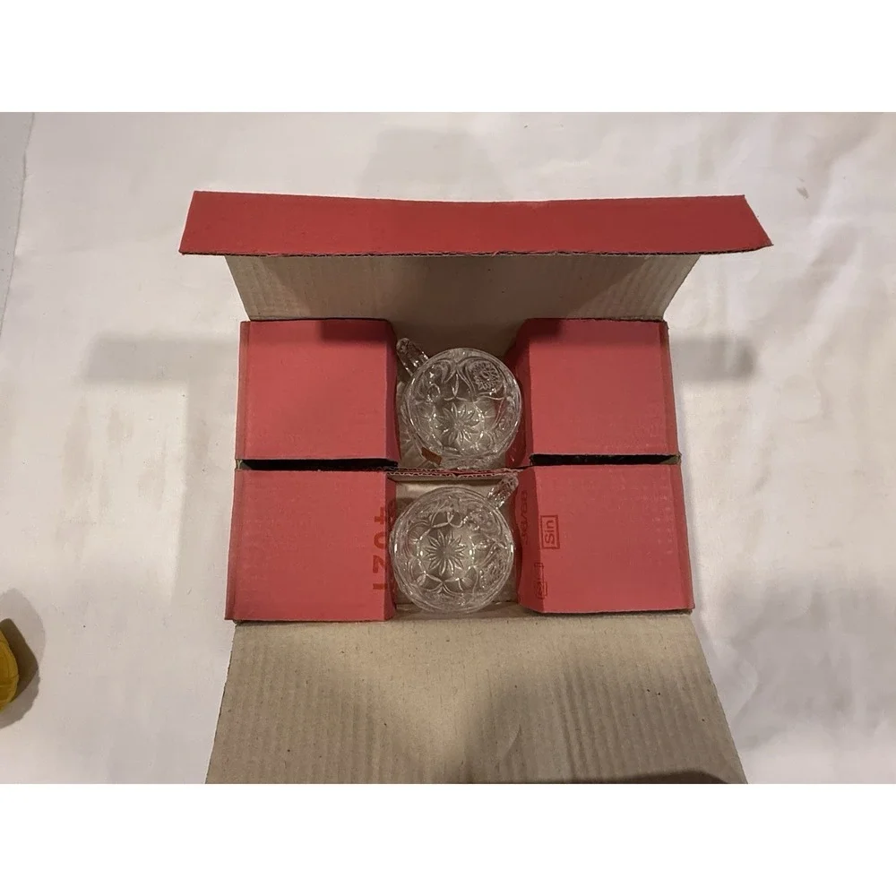 Vintage Barware Mid Century Crystal Pinwheel Etched Beer Mug Set W/ Original Box